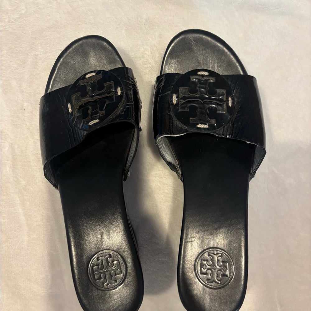 Tory Burch Black Logo Slide Heels